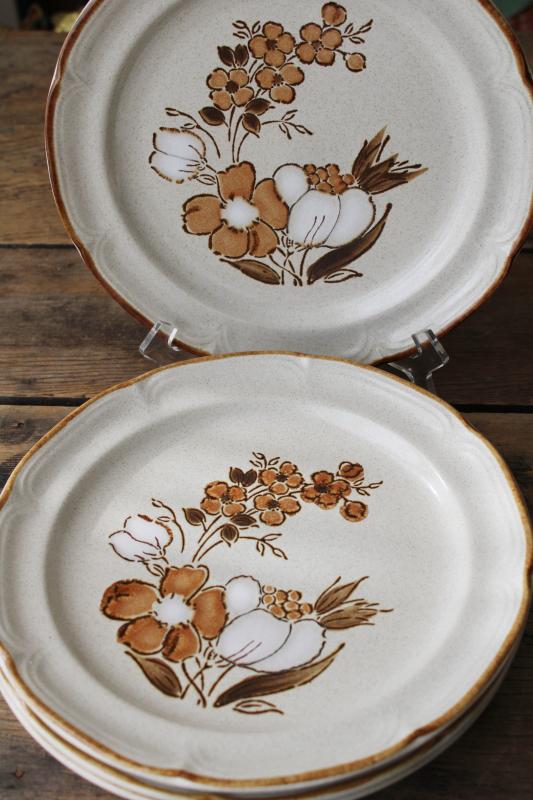 photo of retro stoneware dinner plates set, vintage Japan Hearthside latte brown floral #6