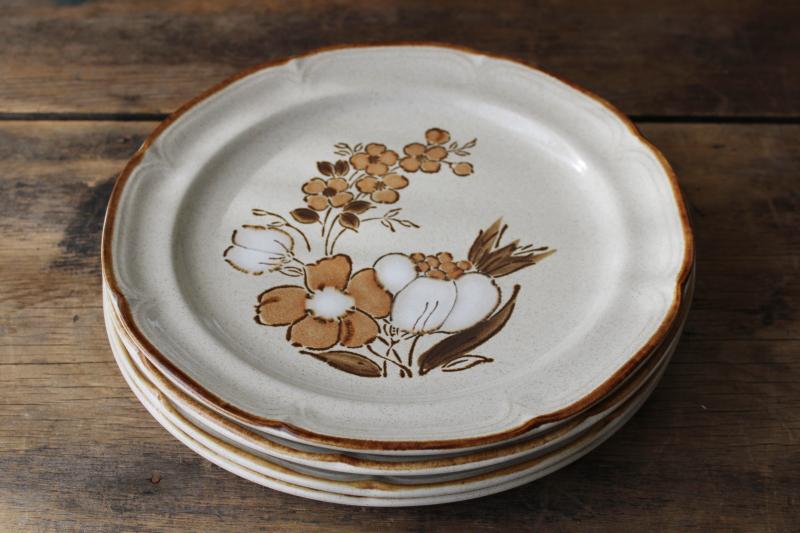 photo of retro stoneware dinner plates set, vintage Japan Hearthside latte brown floral #7