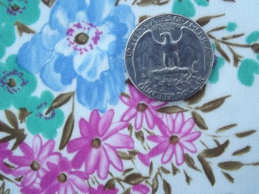 photo of retro stretch knit poly fabric, 70s vintage flowered print polyester #2