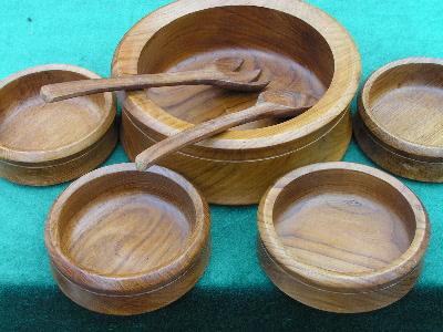 photo of retro vintage 60's danish modern teak wood salad set #1