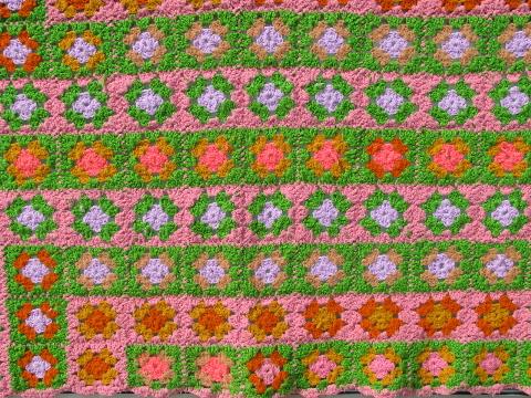 photo of retro vintage 60s pink / green granny squares crochet throw rug #3