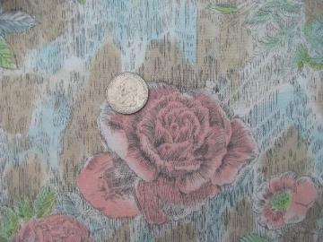 catalog photo of retro vintage 60s silky satin fabric, water color roses print