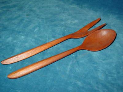 photo of retro vintage 60's wood salad set, large & small bowls #3