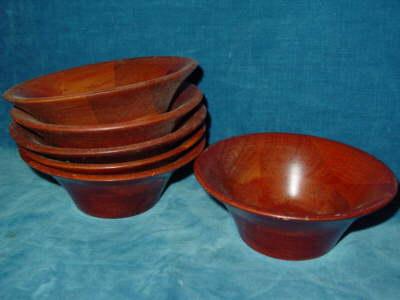 photo of retro vintage 60's wood salad set, large & small bowls #4