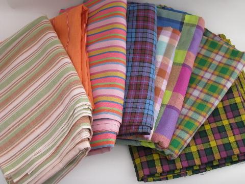 photo of retro vintage 60s-70s cotton and blend plaid and striped fabric lot #1