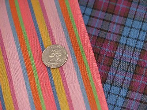 photo of retro vintage 60s-70s cotton and blend plaid and striped fabric lot #4