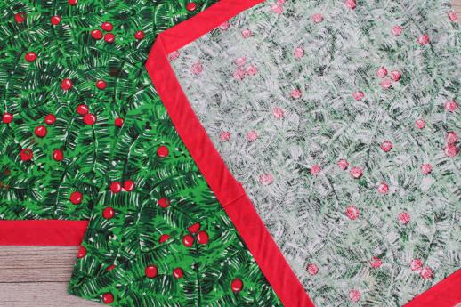 photo of retro vintage Christmas table runners, red & green holly print holiday fabric #6