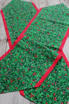 catalog photo of retro vintage Christmas table runners, red & green holly print holiday fabric