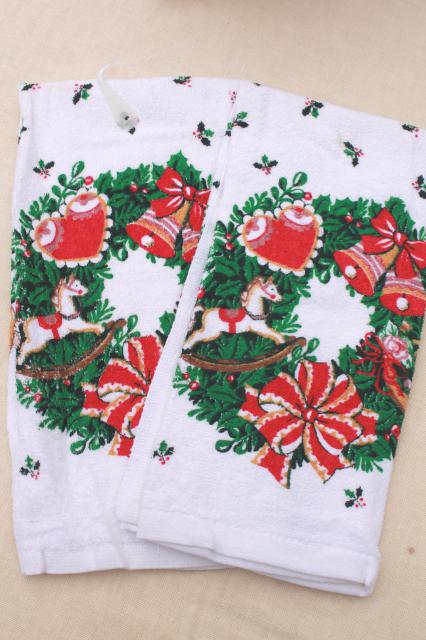photo of retro vintage Christmas towels, potholders etc. lot unused holiday kitchen linens #14