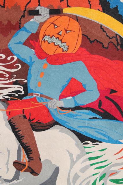 photo of retro vintage Halloween paint by number art poster wall hanging, Headless Horseman #2