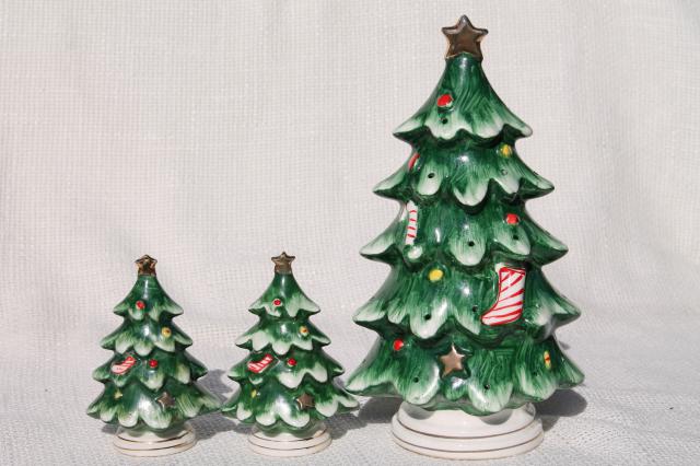 photo of retro vintage Lefton Christmas tree buffet set, toothpick hors d'ouves holder and S&P shakers #3