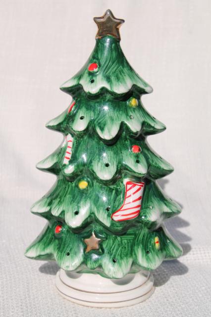 photo of retro vintage Lefton Christmas tree buffet set, toothpick hors d'ouves holder and S&P shakers #8