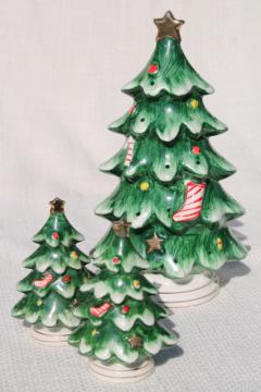 catalog photo of retro vintage Lefton Christmas tree buffet set, toothpick hors d'ouves holder and S&P shakers