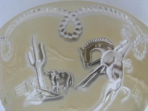 photo of retro vintage ceiling fixture, western rodeo cowboy & cactus embossed glass shade #3