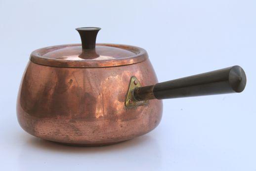 photo of retro vintage copper fondue pot & warming stand, Portugal copper ware #7