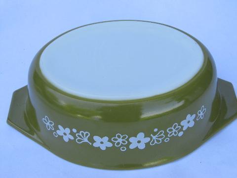 photo of retro vintage crazy daisy Pyrex glass casserole w/ lid, green daisies #3