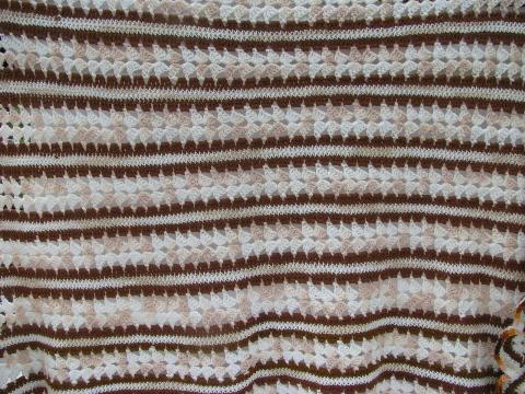 photo of retro vintage crochet afghan lap blanket, brown earth tone colors #3