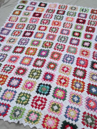 photo of retro vintage crochet granny square afghan, big enough for a bedspread #1