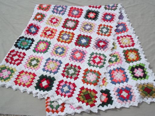 photo of retro vintage crochet granny square afghan, big enough for a bedspread #5