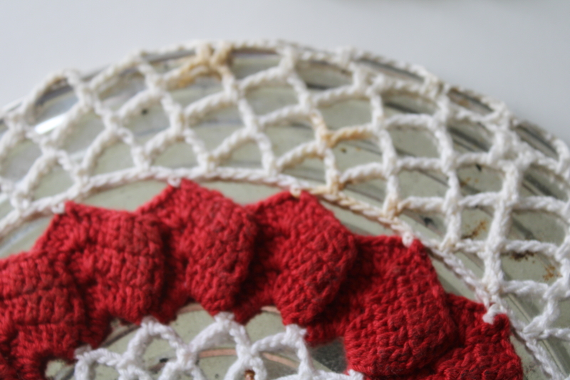 photo of retro vintage crochet hot mats lot, trivets red yellow flower doily covers  #4