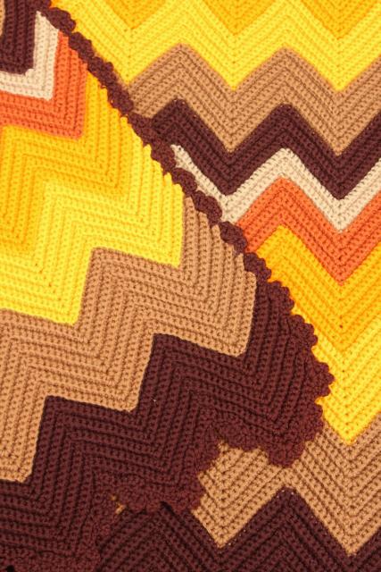 photo of retro vintage crocheted afghan, crochet chevron stripes in warm fall colors #6