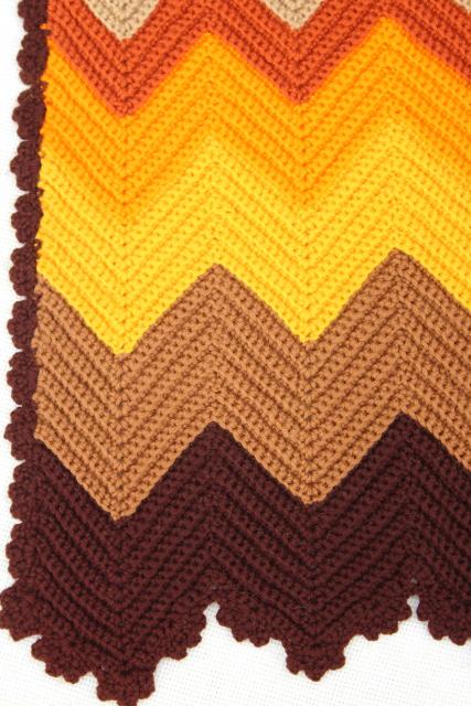 photo of retro vintage crocheted afghan, crochet chevron stripes in warm fall colors #7