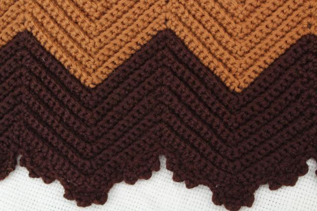 photo of retro vintage crocheted afghan, crochet chevron stripes in warm fall colors #8