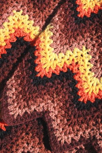 photo of retro vintage crocheted afghan, crochet chevron stripes in warm fall colors #2