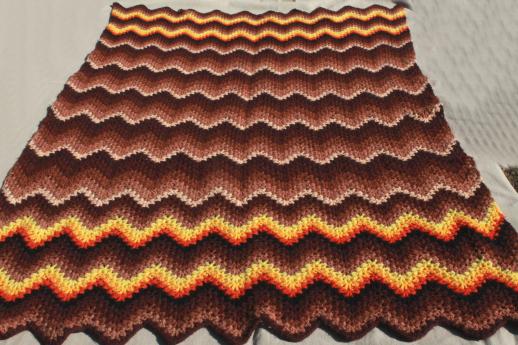 photo of retro vintage crocheted afghan, crochet chevron stripes in warm fall colors #3