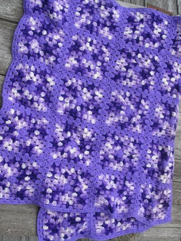 photo of retro vintage granny square crochet afghan blanket, lavender / purple #1