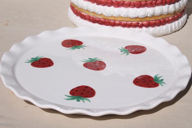 photo of retro vintage handmade ceramic cake cover, strawberry shortcake plate w/ dome #5