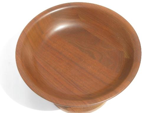 photo of retro vintage hand-turned walnut wood pedestal bowl, Vermillion style #2
