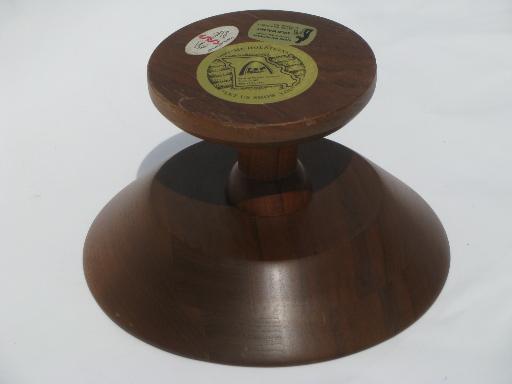 photo of retro vintage hand-turned walnut wood pedestal bowl, Vermillion style #3