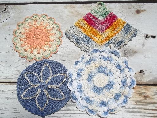 photo of retro vintage kitchen lot, thread crochet potholders, hot mats, trivets #3