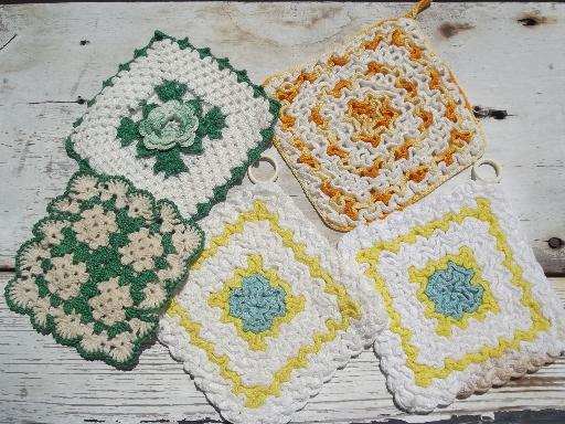 photo of retro vintage kitchen lot, thread crochet potholders, hot mats, trivets #5