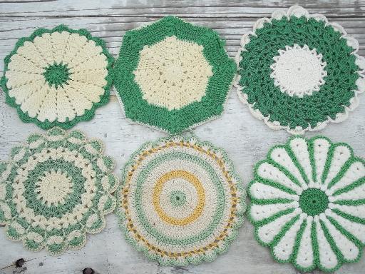 photo of retro vintage kitchen lot, thread crochet potholders, hot mats, trivets #4