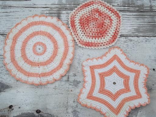 photo of retro vintage kitchen lot, thread crochet potholders, hot mats, trivets #6