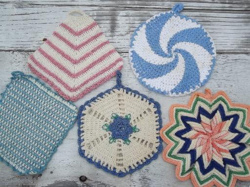 photo of retro vintage kitchen lot, thread crochet potholders, hot mats, trivets #7