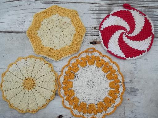 photo of retro vintage kitchen lot, thread crochet potholders, hot mats, trivets #8