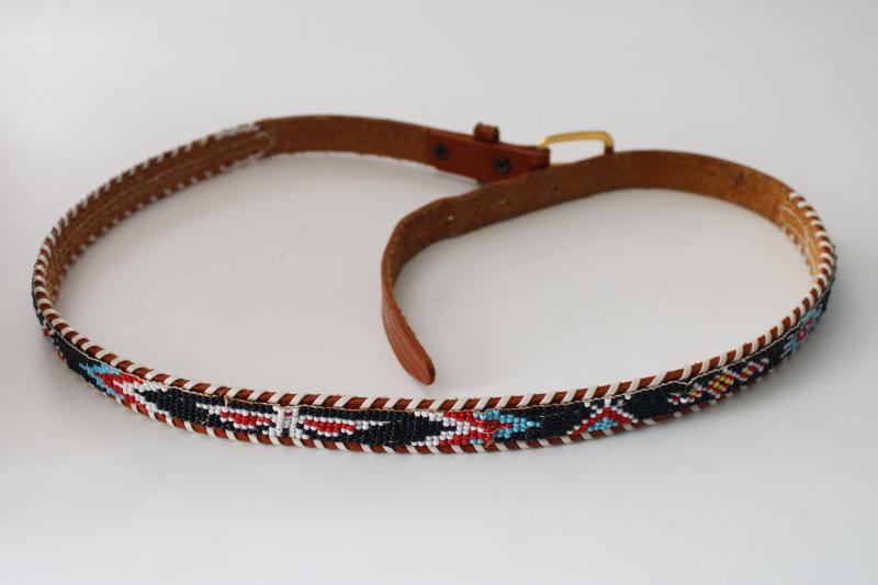 photo of retro vintage leather belt seed beaded Indian thunderbird, 30 to 35 waist  #2