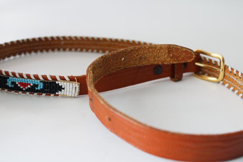 photo of retro vintage leather belt seed beaded Indian thunderbird, 30 to 35 waist  #3