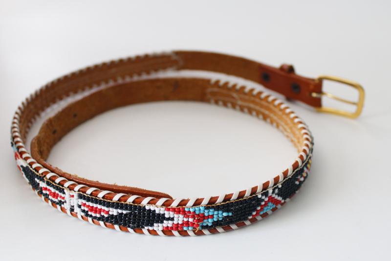 photo of retro vintage leather belt seed beaded Indian thunderbird, 30 to 35 waist  #4