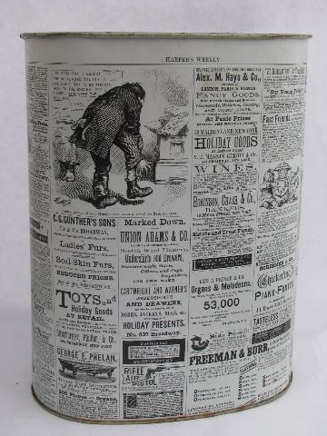 photo of retro vintage metal wastebasket, antique newspaper ad illustrations print #2