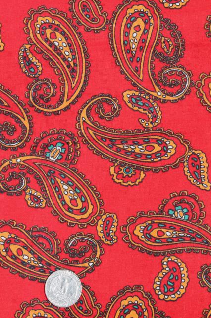 photo of retro vintage paisley print fabric lot, bohemian gypsy red & jewel colors #3