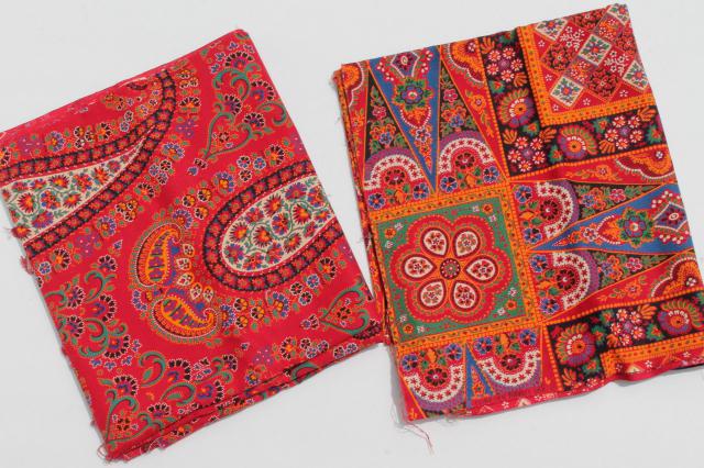 photo of retro vintage paisley print fabric lot, bohemian gypsy red & jewel colors #4