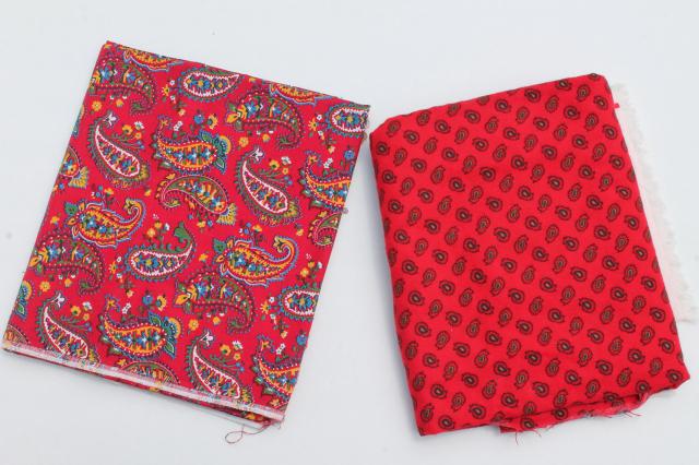 photo of retro vintage paisley print fabric lot, bohemian gypsy red & jewel colors #10