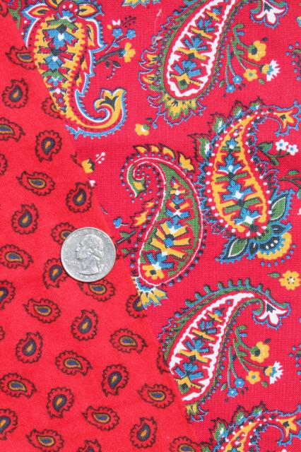 photo of retro vintage paisley print fabric lot, bohemian gypsy red & jewel colors #11