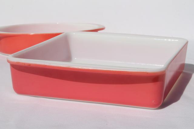 photo of retro vintage pink Pyrex baking dishes 221 & 222 round dish, square cake pan  #6