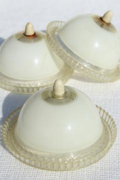 catalog photo of retro vintage plastic clip on lamp shade, shades for single bulbs or flush mount ceiling light fixture