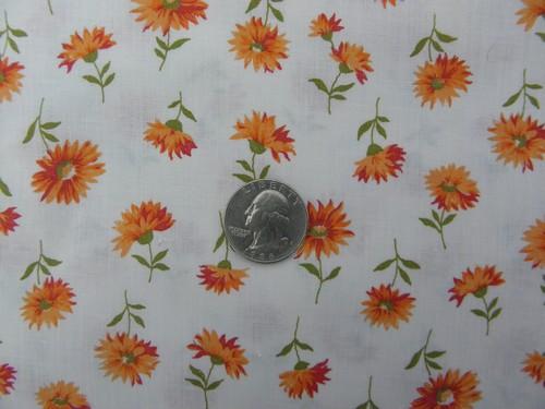 photo of retro vintage shaggy daisies orange flowers print cotton fabric #1